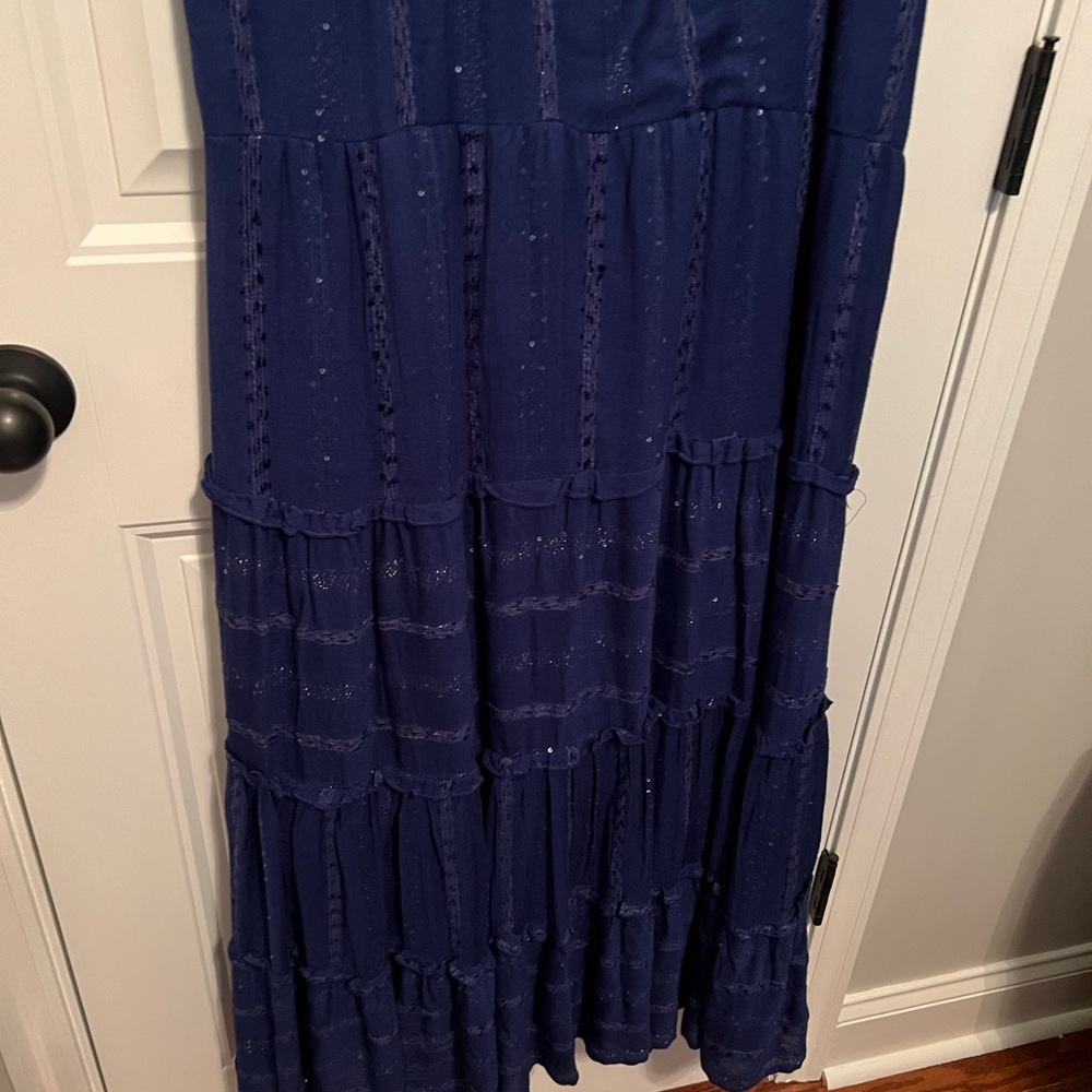 Soft Surroundings Navy Textured Dress. L - Picture 3 of 9